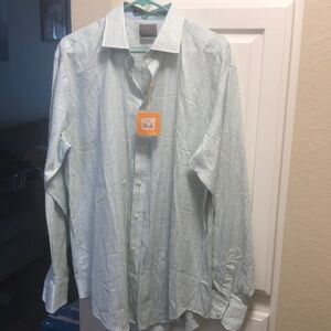 Mens TD Thomas Dean 100% pima cotton lime checkered button down shirt NWT